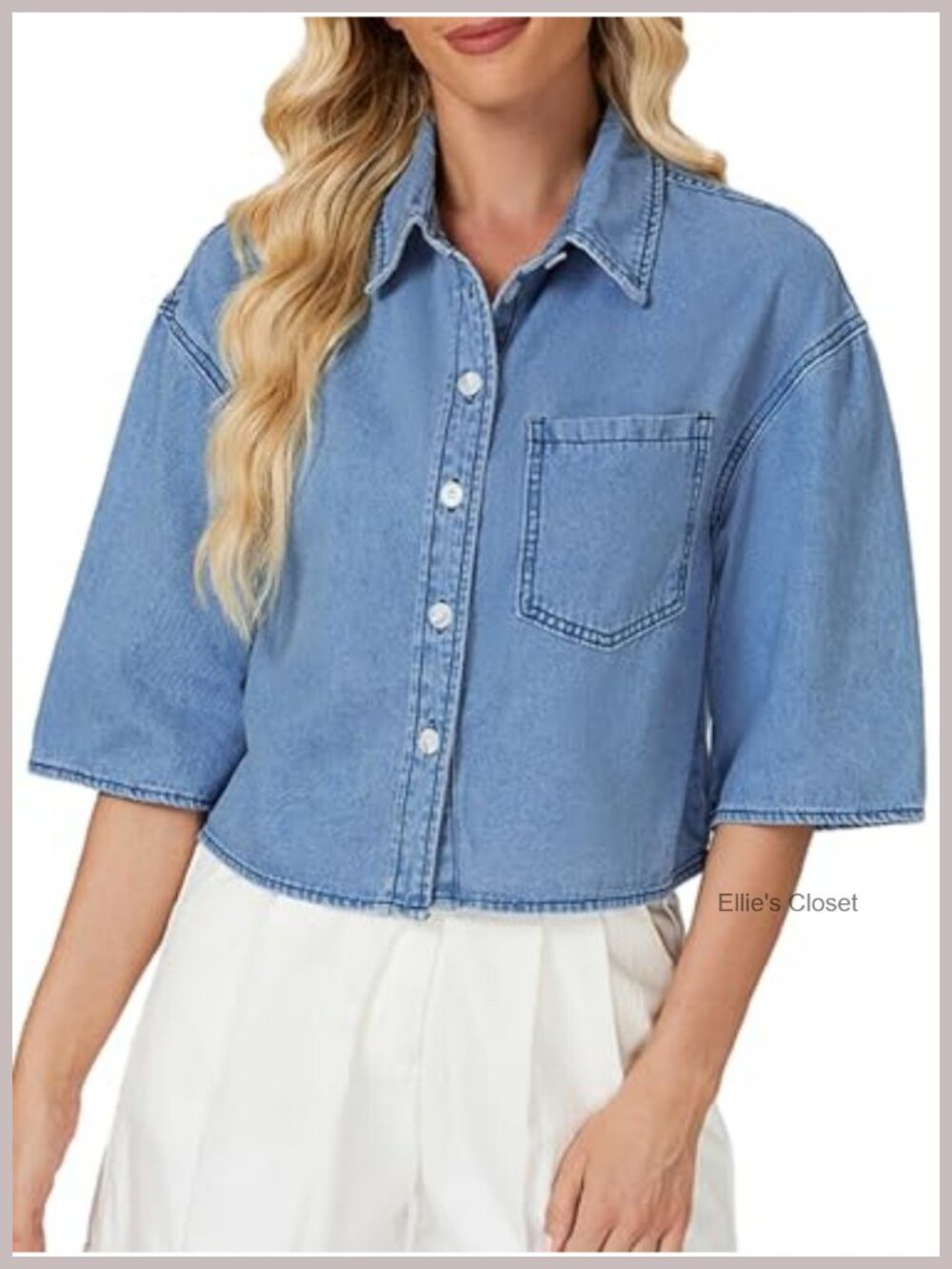 Women's Cropped Denim Jacket Button Down Lightweight Cotton Blend Short Sleeve